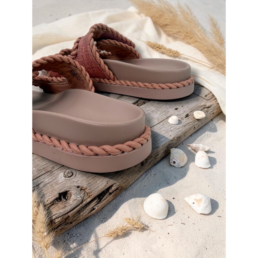 Loft Pink Raffia Braided Rope Platform Slide Sandals‎ 8M - Picture 7 of 7